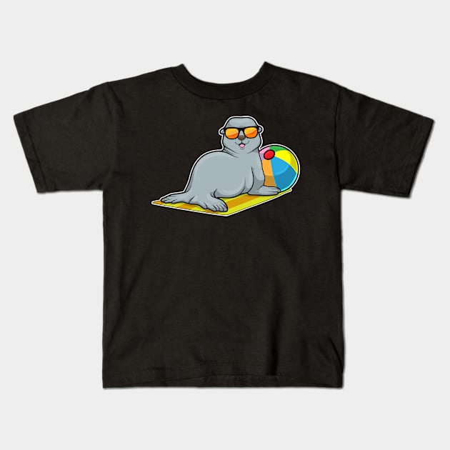 Seal at Sunbathing with Water polo & Sunglasses Kids T-Shirt by Sonoma92